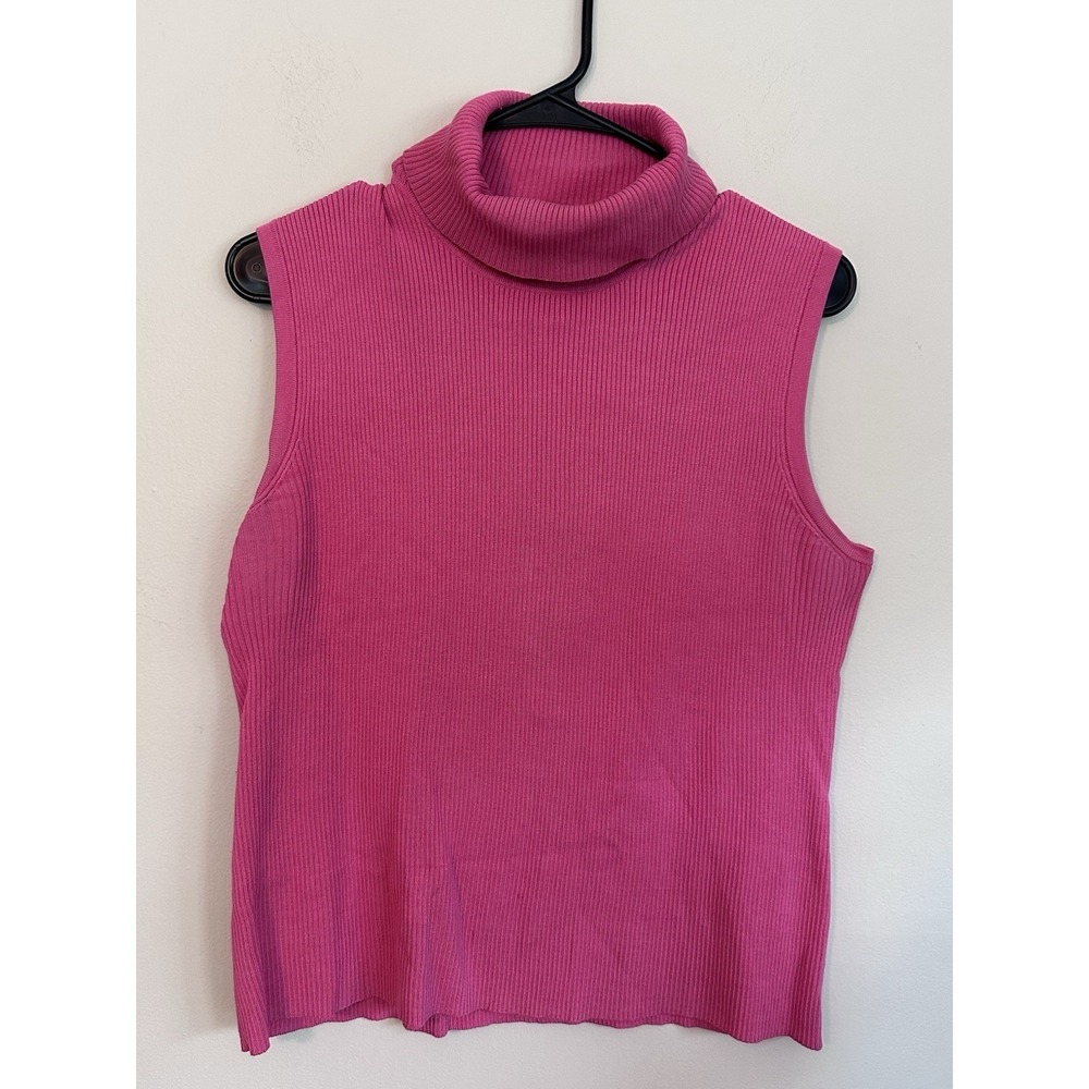 VTG Silk Pink Sleeveless Turtleneck Sweater Large Ribbed Preppy Barbie Spring